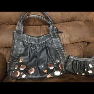 Black jeweled purse with matching wristlet wallet